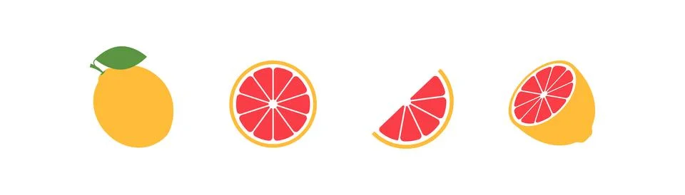 Grapefruit set flat icon on white background. Cartoon grapefruit, limes sli.. Stock Illustration