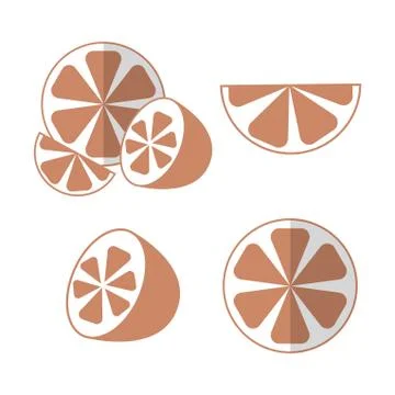 Grapefruit set halved and sliced pieces in flat style with shadow Stock Illustration