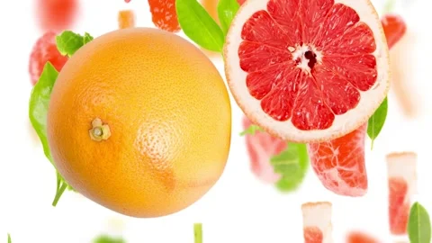 Grapefruit Slice and Leaf Stream Vídeo Stock 204791249