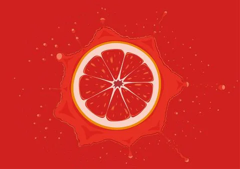 Grapefruit slice falls in juice splash vector illustration Stock Illustration