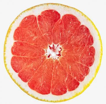 Grapefruit slice isolated on white. Fresh sliced red grapefruit. Stock Photos
