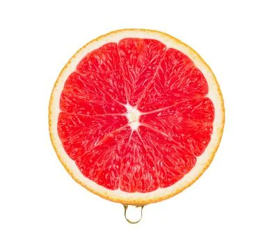 Grapefruit slice withDrop of water on white background. Stock Photos