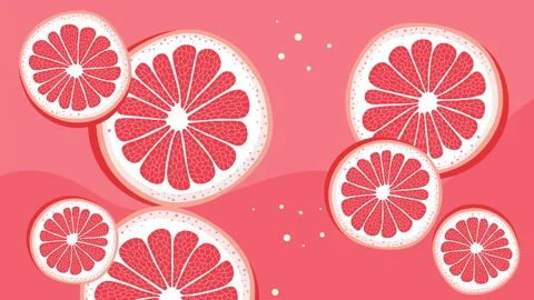 Grapefruit slices rotating and moving on bright orange background with bubbles. Stock Footage 147608145