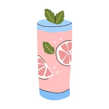 Grapefruit soda drink with mint leaves in tall glass Stock Illustration