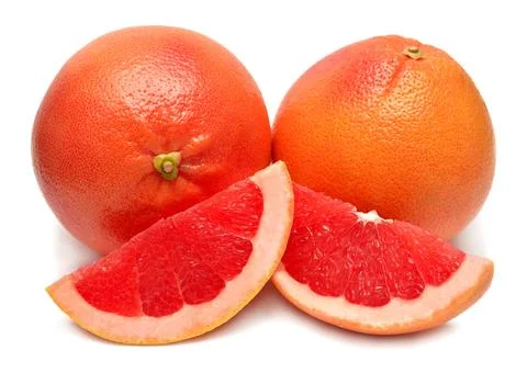 Grapefruit whole, slice and half isolated on white background. Creative hea.. Stock Photos