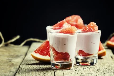 Grapefruit yogurt, selective focus Stock Photos