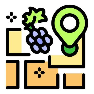 Grapes and map icon symbolizing vineyard navigation Stock Illustration