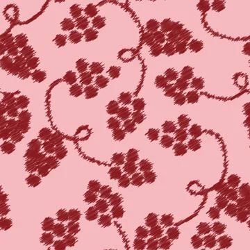 Grapes and vines seamless vector scribbled seamless pattern in red and pink Stock Illustration