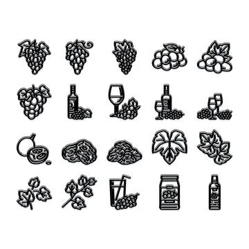 Grapes and wine products vector icons set Ilustración de archivo
