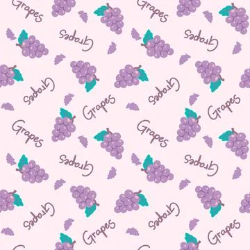 Grapes berry seamless pattern with word label Stock Illustration
