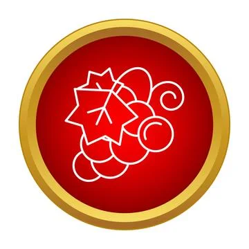 Grapes bunch with leaf line icon in red circle Stock Illustration