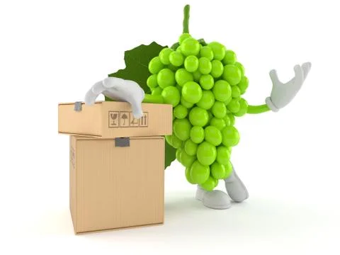 Grapes character with stack of boxes Illustrazione stock