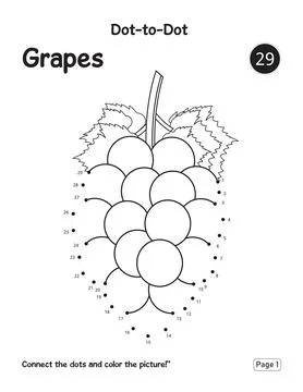 Grapes Dot to Dot Activity Page for Kids Learning and Fun Coloring Stock Illustration
