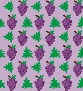 Grapes fruit flat with leaves vector background seamless pattern. Scalable an 스톡 일러스트