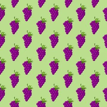 Grapes fruit flat seamless pattern on green background. 스톡 일러스트