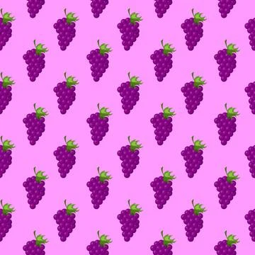 Grapes fruit flat seamless pattern on purple background. Illustrazione stock