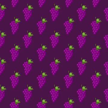 Grapes fruit flat seamless pattern on dark purple background. 스톡 일러스트