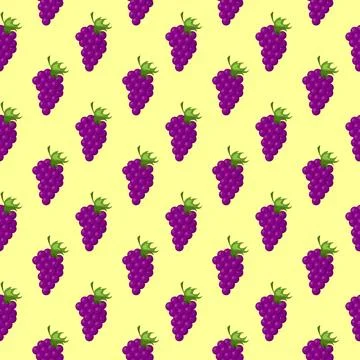 Grapes fruit flat seamless pattern on yellow background. Stock Illustration