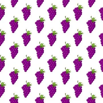 Grapes fruit flat seamless pattern on white background. Stockillustratie