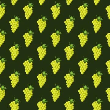 Grapes fruit flat seamless pattern on green background. Stock Illustration
