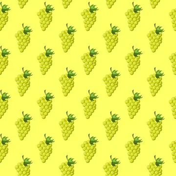 Grapes fruit flat seamless pattern on green background. Stock Illustration