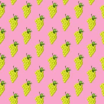 Grapes fruit flat seamless pattern on pink background. 스톡 일러스트