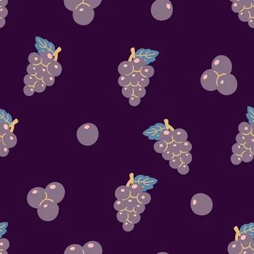 Grapes Fruit Pattern in Purple background Stock Illustration