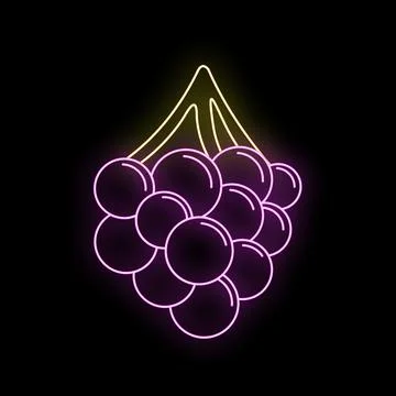 Grapes glowing neon light on black background Stock Illustration