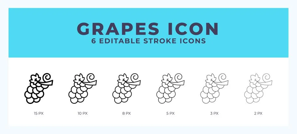 Grapes icon set with different stroke. Vector illustration with editable st.. Stock Illustration