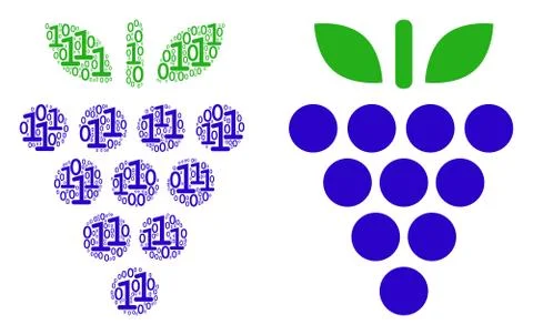 Grapes Mosaic of Binary Digits 스톡 일러스트