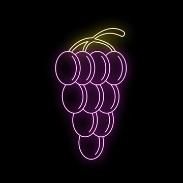 Grapes neon light glow outlining fruit Stock Illustration