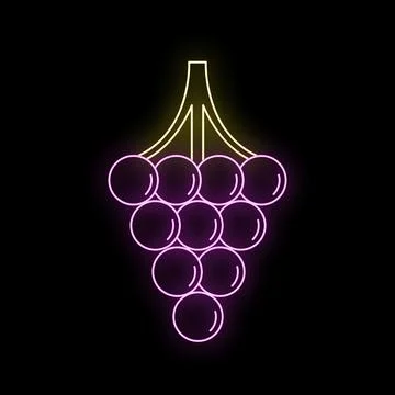 Grapes neon light icon glowing on black background Stock Illustration