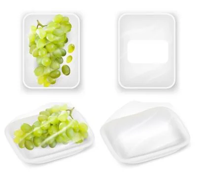 Grapes tray packaging vector realistic mockup set Stock Illustration