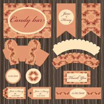 Grapevine printable set. Candy bar design Ilustração Stock