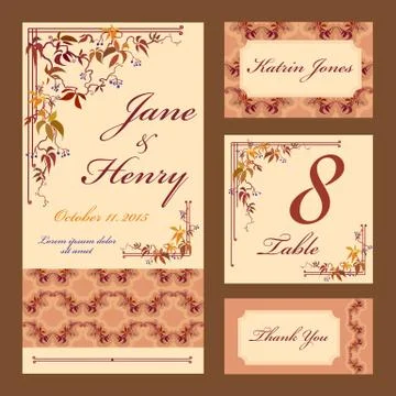 Grapevine Wedding card set. Printable Vector illustration. Stock Illustration