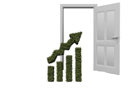 Graph against open door over white background Ilustração Stock