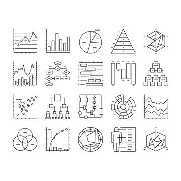 Graph For Analyzing And Research Icons Set Vector . イラスト素材