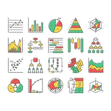 Graph For Analyzing And Research Icons Set Vector . Stockillustratie