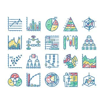 Graph For Analyzing And Research Icons hand drawn Stock Illustration