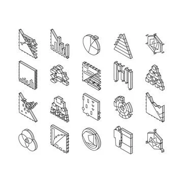 Graph For Analyzing And Research isometric icons set vector Illustrazione stock