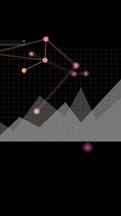 Graph and bar chart animation over data points and connections on black Stock Footage 342954253