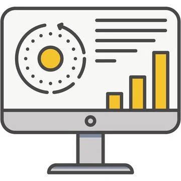 Graph and chart data diagram on computer icon Illustrazione stock