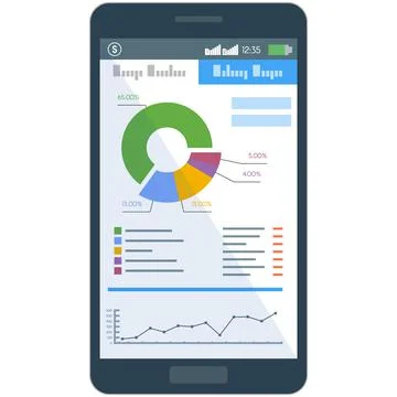 Graph and chart on mobile, business data diagram ui vector 스톡 일러스트