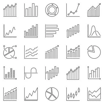 Graph and Chart outline icons - vector Statistics symbols 스톡 일러스트