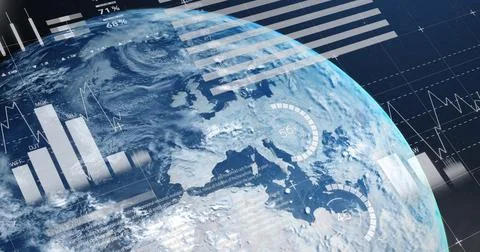 Graph and chart over earth. Illustrazione stock