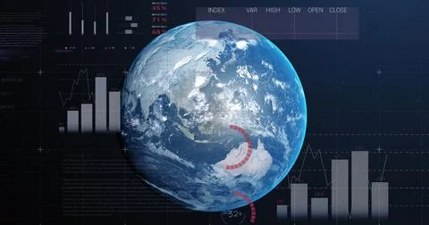Graph and chart over earth. Illustrazione stock
