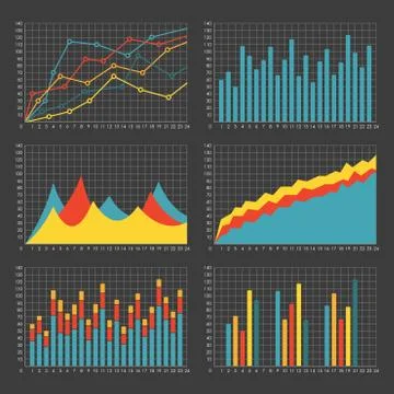 Graph and chart template set. Graphics for statistic and business data. Vector Stock Illustration