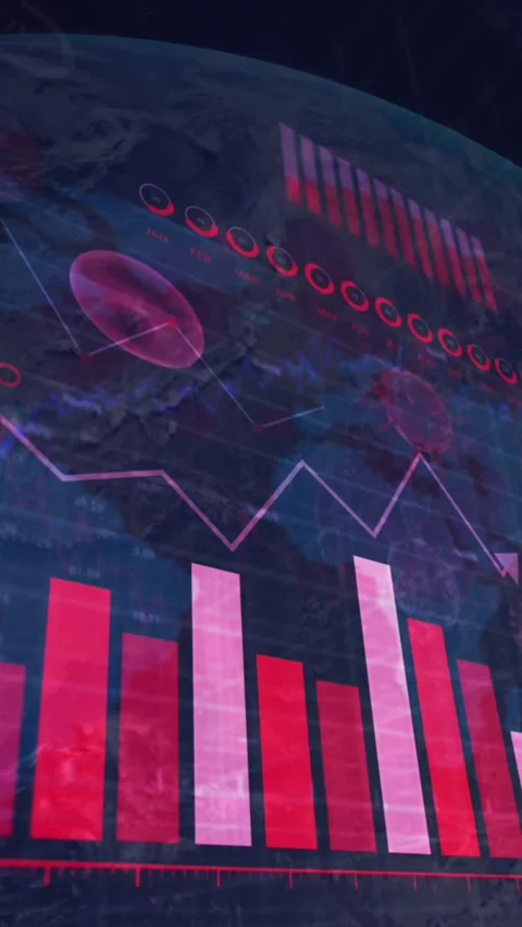 Graph and coronavirus bacteria flying over planet earth. Stock Footage 343609319