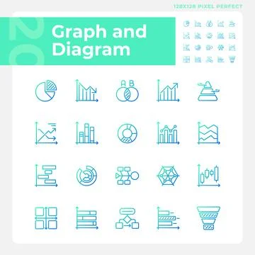Graph and diagram gradient linear vector icons set Stock Illustration