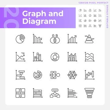Graph and diagram linear icons set Stock Illustration